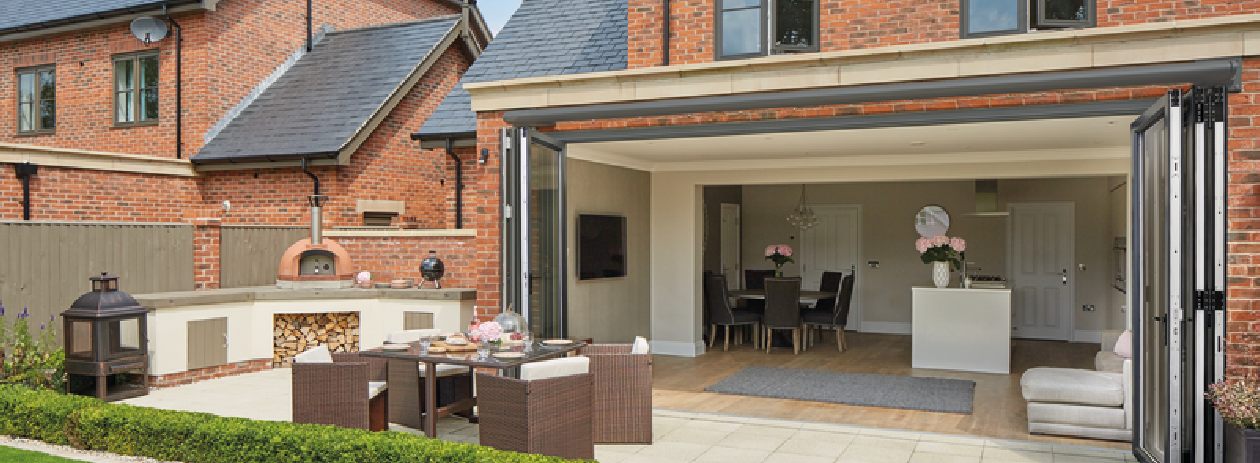 Background image on Bi-Fold Doors page for Contemporaty Doors text